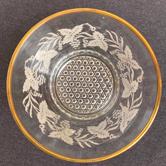 Vintage Libbey Gold Rim Etched Frosted Glass Leaves Grapes Ice Bucket Bowl 7" - Picture 2 of 6